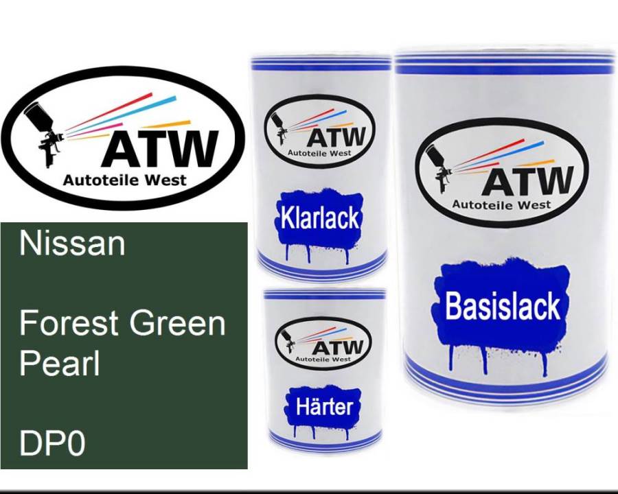 Nissan, Forest Green Pearl, DP0: 500ml Lackdose + 500ml Klarlack + 250ml Härter - Set, von ATW Autoteile West.